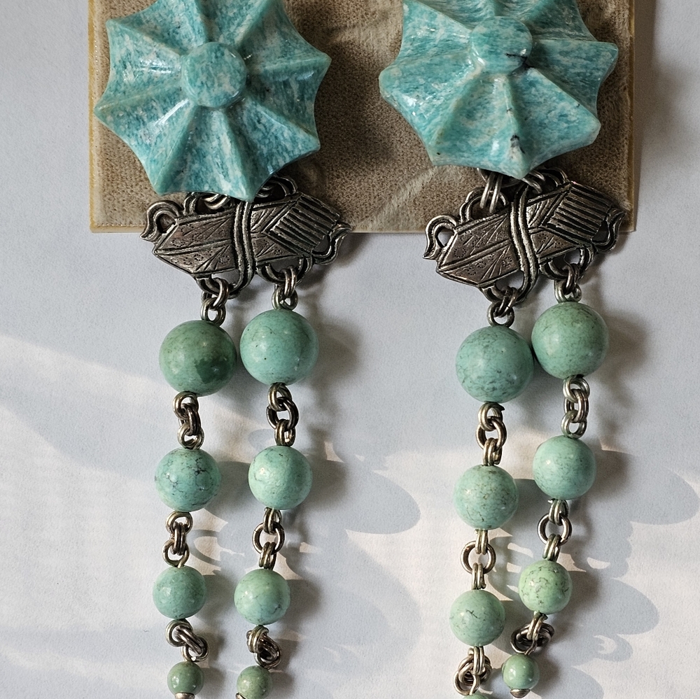 RARE! Autentic 1988 Stephen Dweck Sterling Silver Turquoise Clip on Earrings! - Picture 2 of 8